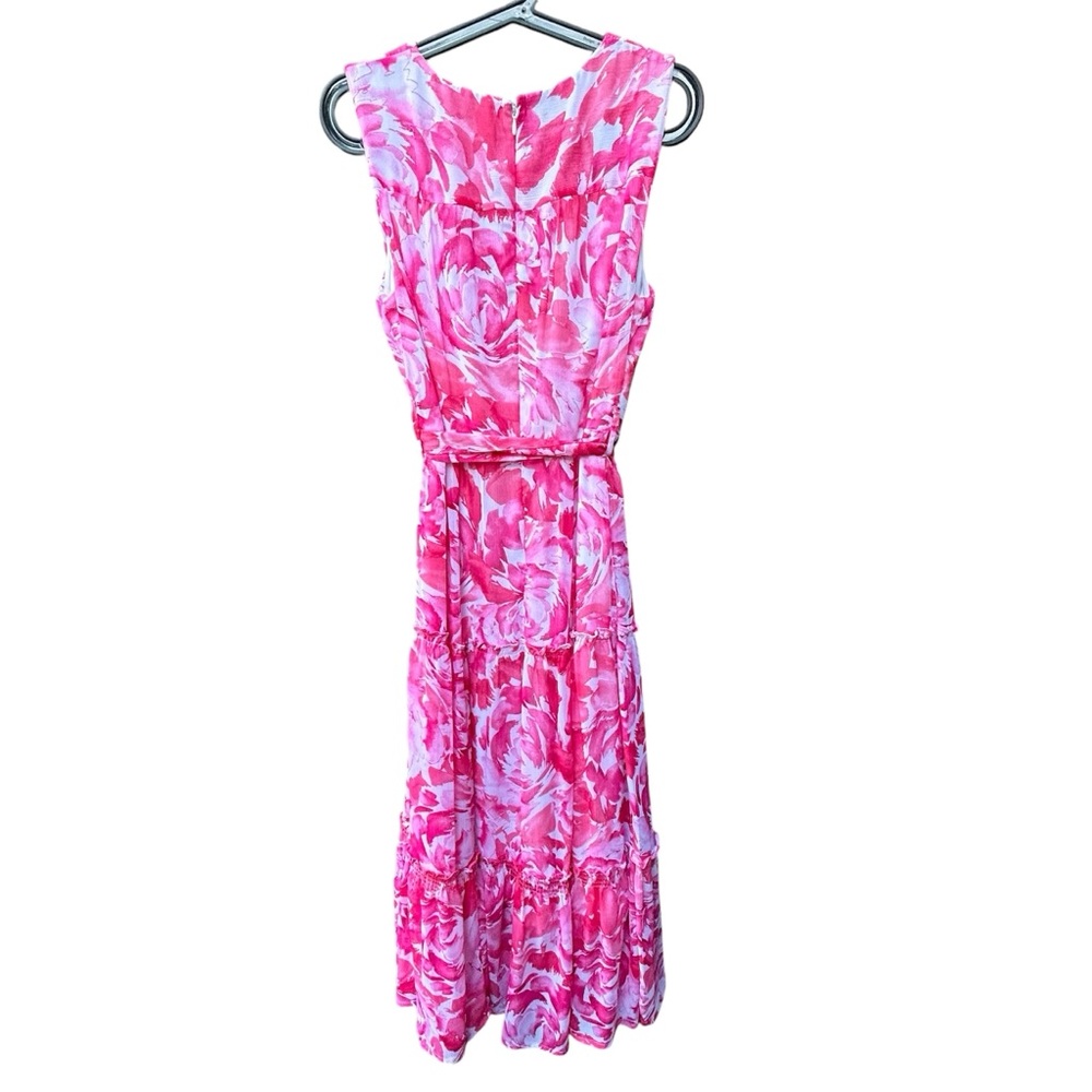 Calvin Klein Pink Floral Tiered Maxi Ruffle Dress w/belt Size 12 - Picture 3 of 10